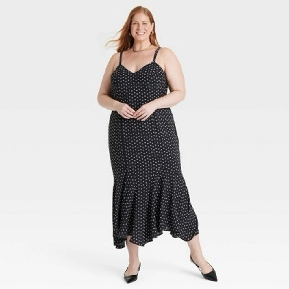 Ava & Viv Print Midi Dress | Black | Size XXL